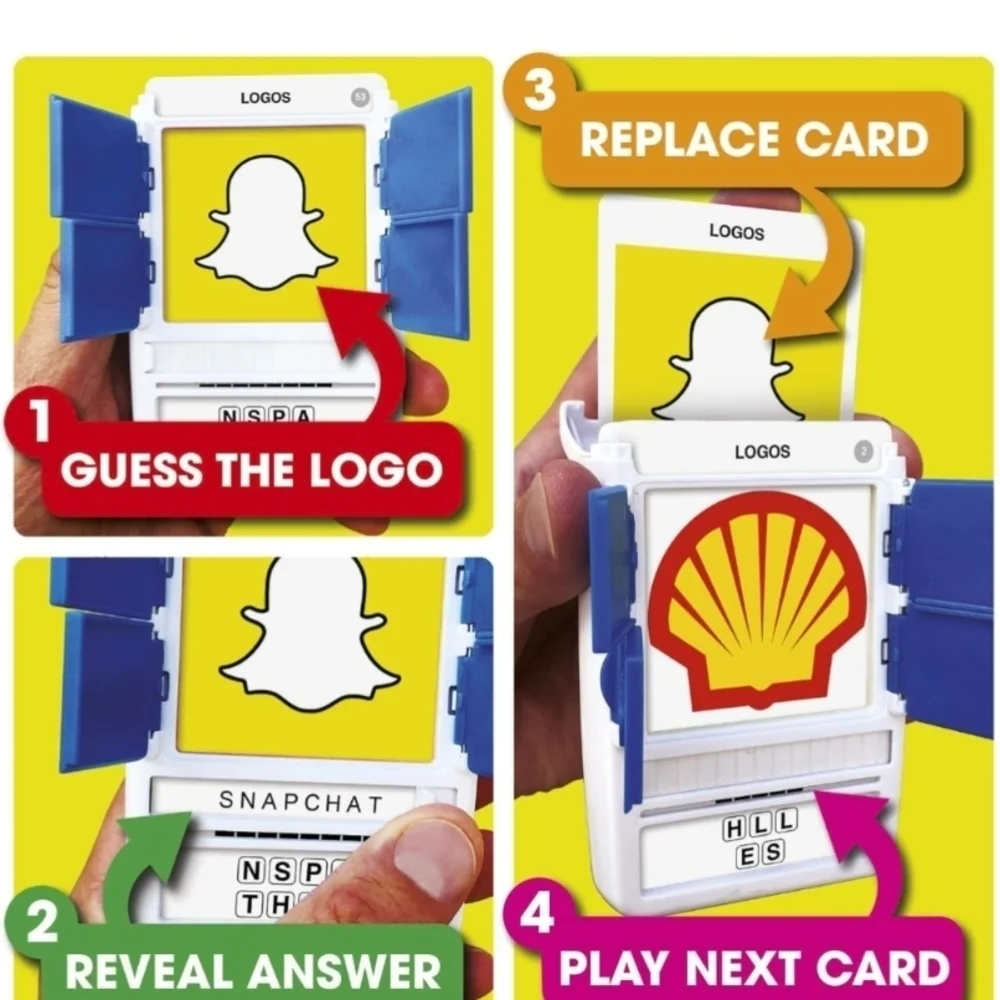 100 PICS Logos Travel Game - Guess 100 Logos Flash Cards with Slide Reveal (EUC)